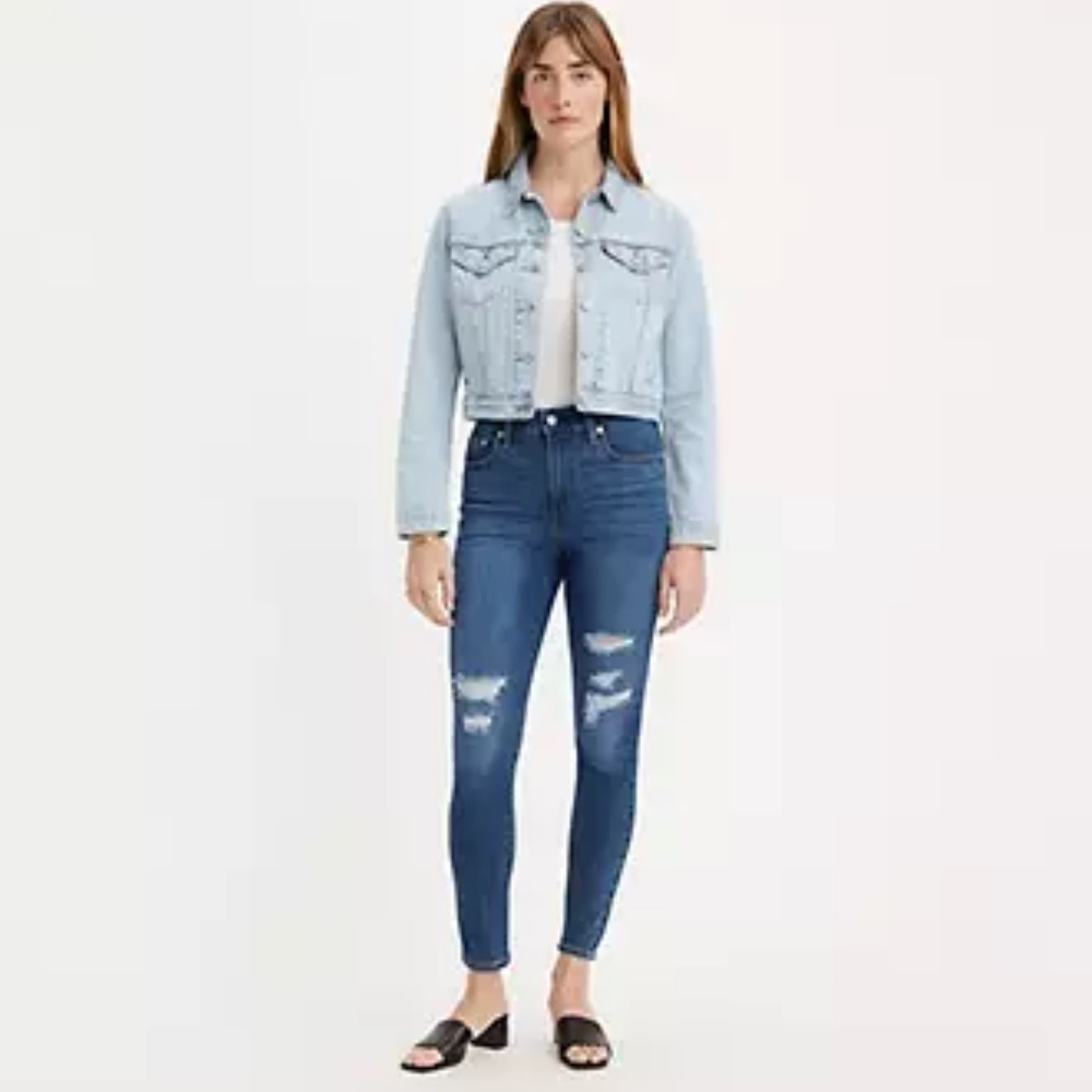 NWT(25) Levi’s Sculpt 721 High Rise Skinny Jeans Dark Wash XS Distressed 0